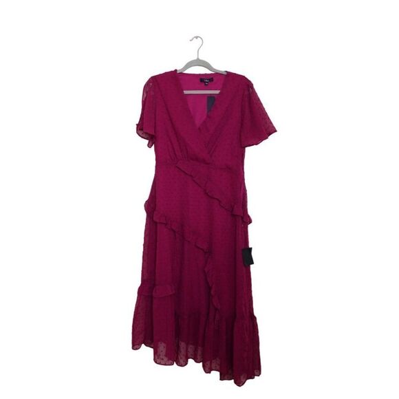 Lulus Next to You Plum Swiss Dot Ruffled Midi Dress - Picture 3 of 8